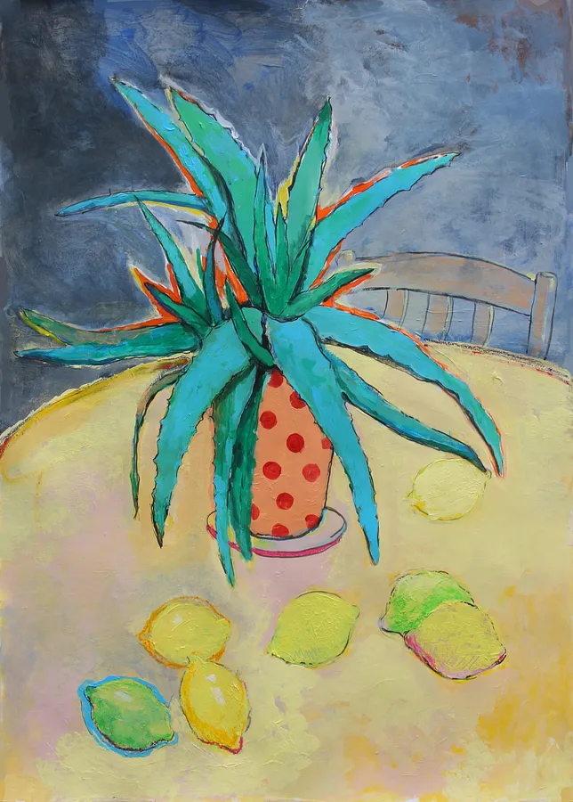 Image of Aloe vera, lemons by Artem Andreichuk, size: 86 × 61 cm, made of Acrylic on paper, Drawing medium